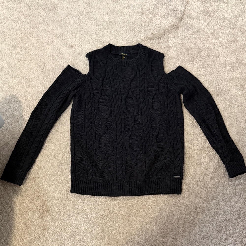 Forever21 Black Cable Knit Cold Shoulder Sweater